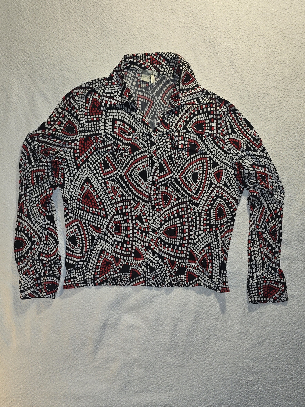 Alberto Makali Vintage Y2K Geometric Mosaic Print Blouse Shirt Large